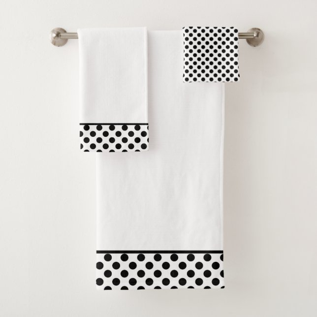 Black and White Polka Dot Pattern Bath Towel Set (Insitu)