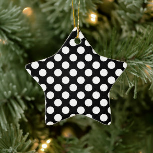 Black and White Polka Dot Pattern Ceramic Ornament