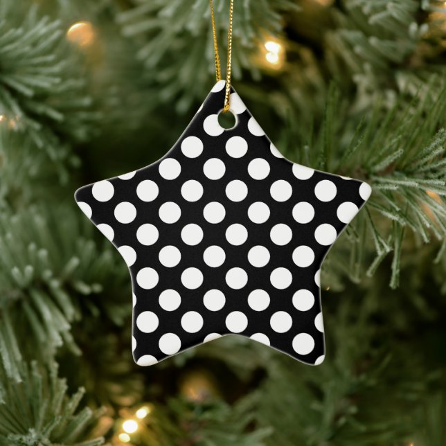 Black and White Polka Dot Pattern Ceramic Ornament (Tree)