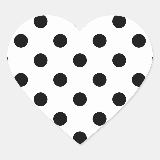 Black and White Polka Dot Pattern Heart Sticker (Front)