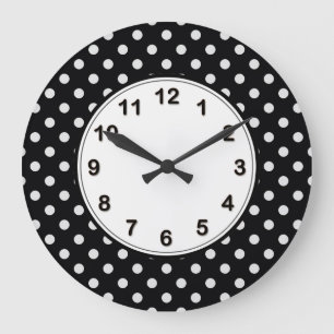 Black and White Polka Dot Pattern Large Clock