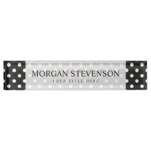 Black and White Polka Dot Pattern Nameplate