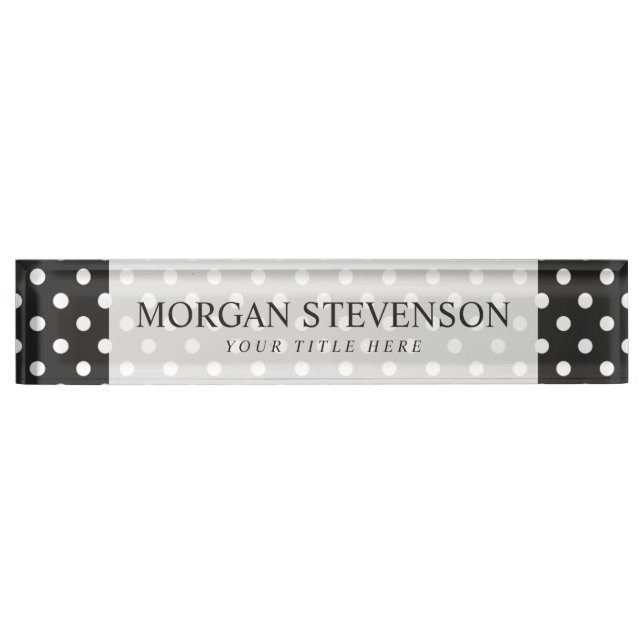 Black and White Polka Dot Pattern Nameplate (Front)