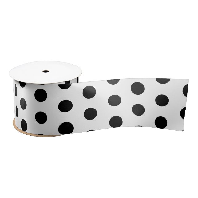 Black and white polka dot pattern satin ribbon (Spool)