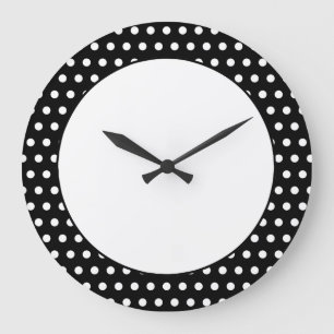 Black and White Polka Dot Pattern. Spotty. Large Clock