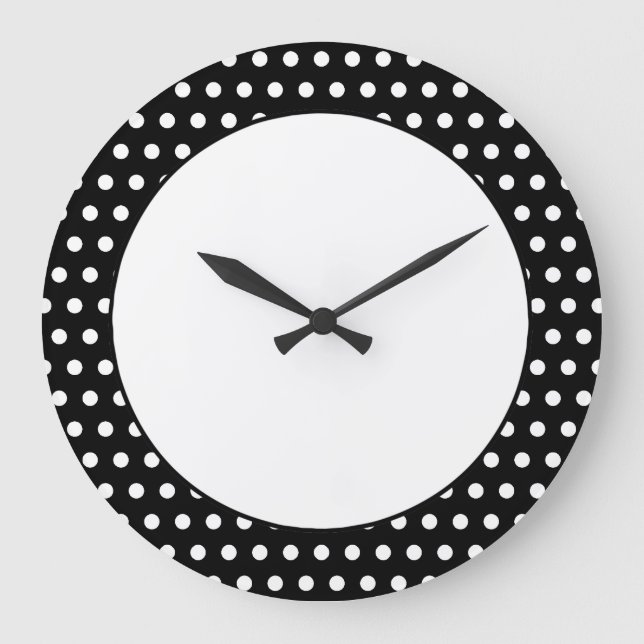 Black and White Polka Dot Pattern. Spotty. Large Clock (Front)