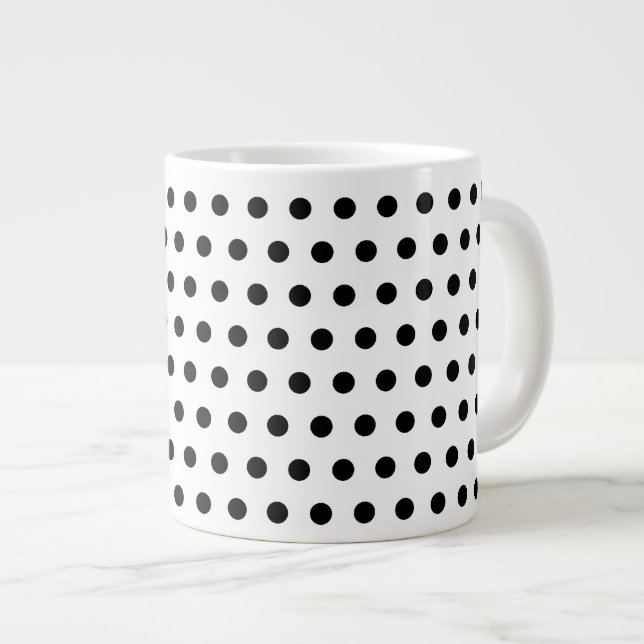 Black and White Polka Dot Pattern. Spotty. Large Coffee Mug (Front Right)