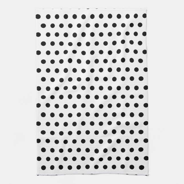 Black and White Polka Dot Pattern. Spotty. Tea Towel (Vertical)
