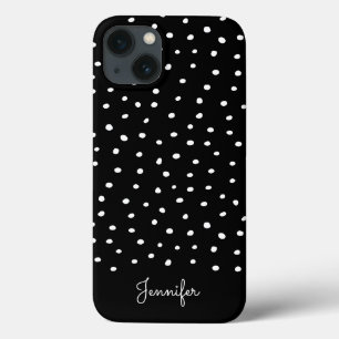 Black and White Polka Dot Pattern with Monogram iPhone 13 Case