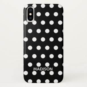 Black and white polka dot  Personalised Name iPhone X Case