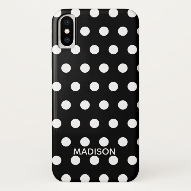 Black and white polka dot  Personalized Name Case-Mate iPhone Case (Back)