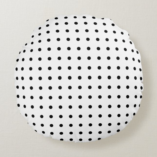 Black And White Polka Dot Round Cushion (Front)