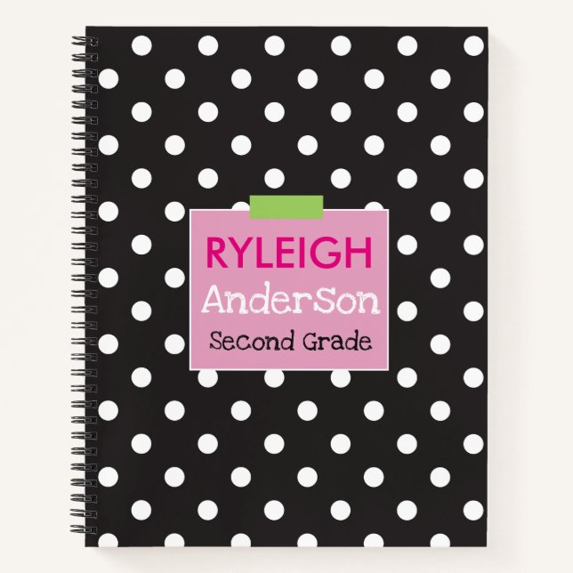 Black and White Polka Dot Spiral Custom Notebook (Front)