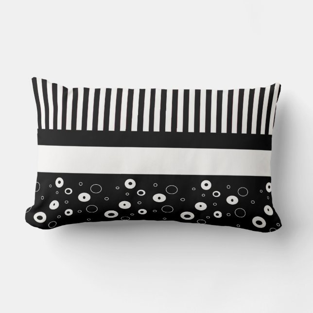 Black and White Polka Dot Striped Abstract Pillow (Front)