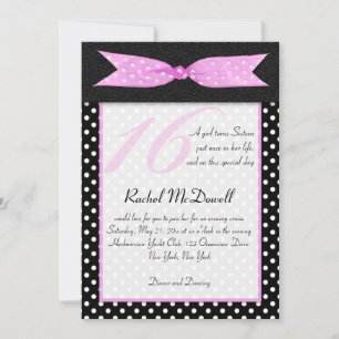 Black and White Polka Dot Sweet Sixteen Invitation