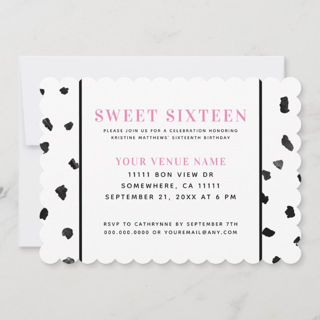 Black and White Polka Dot Sweet Sixteen Invitation (Back)