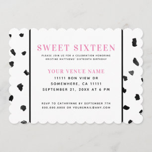 Black and White Polka Dot Sweet Sixteen Invitation