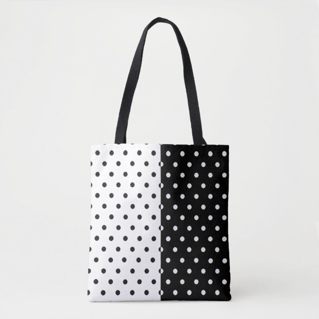 Black and White Polka Dot Tote Bag (Front)