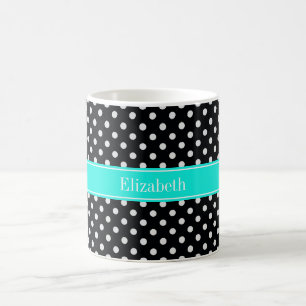 Black and White Polka Dots Aqua Name Monogram7 Coffee Mug