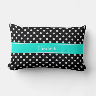 Black and White Polka Dots Aqua Name Monogram7 Lumbar Cushion
