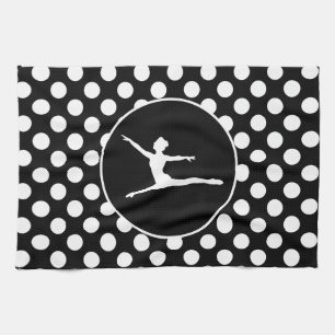 Black and White Polka Dots; Ballet Tea Towel