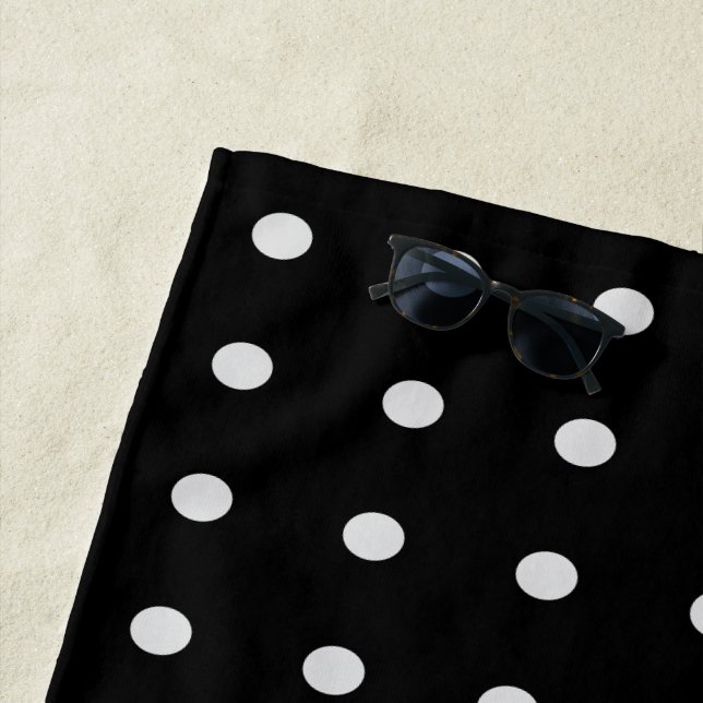 Black and White Polka Dots Beach Towel (In Situ)