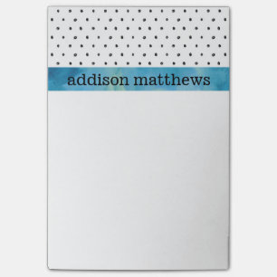 Black and White Polka Dots Blue Watercolor Post-it Notes