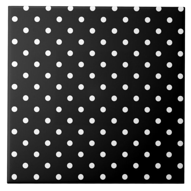 Black and white Polka Dots Ceramic Tile (Front)