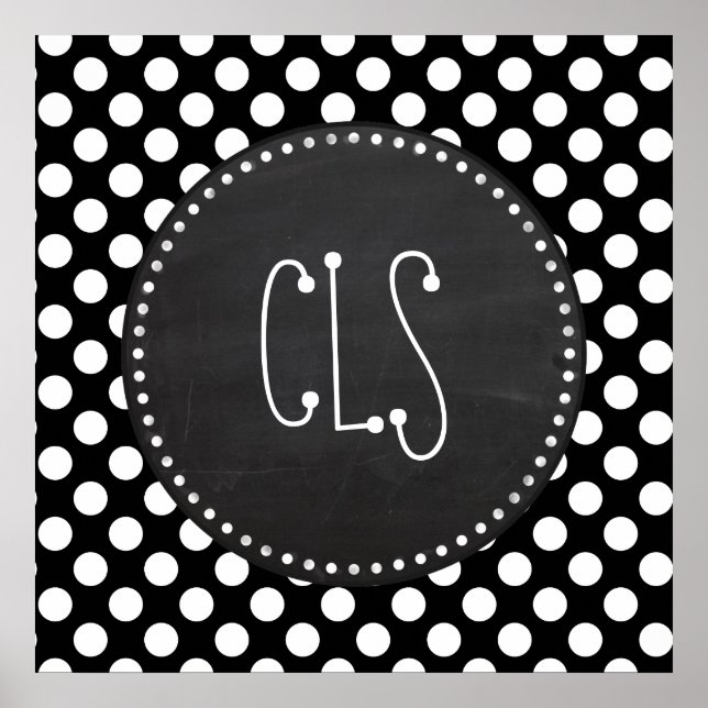 Black and White Polka Dots; Chalkboard look Poster (Front)
