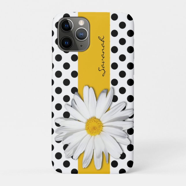Black and White Polka Dots, Daisy iPhone 11 Case (Back)