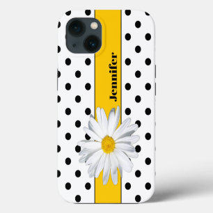 Black and White Polka Dots, Daisy iPhone Case