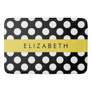 Black and White Polka Dots, Dotted, Your Name Bath Mat