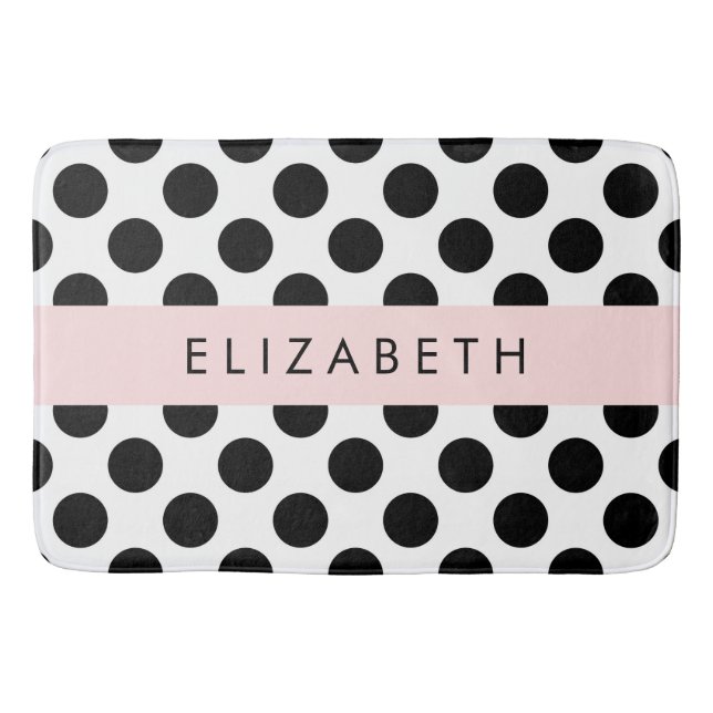 Black and White Polka Dots, Dotted, Your Name Bath Mat (Front)
