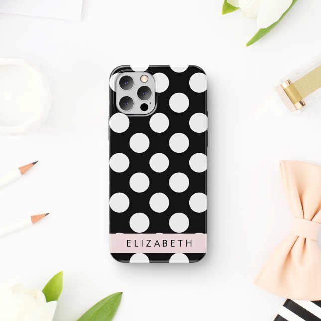 Black and White Polka Dots, Dotted, Your Name Case-Mate iPhone Case (Creator Uploaded)