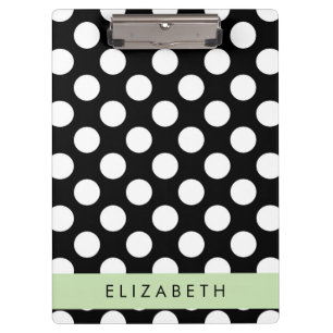 Black and White Polka Dots, Dotted, Your Name Clipboard