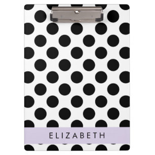 Black and White Polka Dots, Dotted, Your Name Clipboard