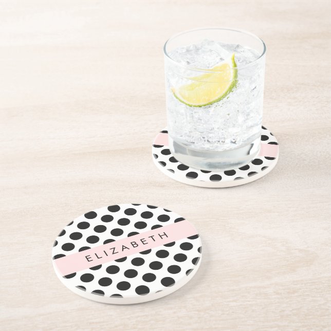 Black and White Polka Dots, Dotted, Your Name Coaster (Side)
