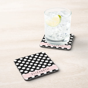 Black and White Polka Dots, Dotted, Your Name Coaster