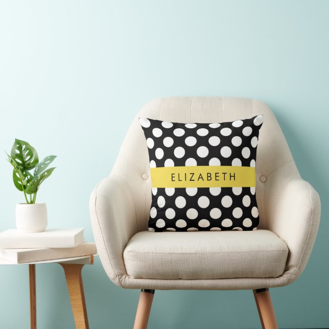 Black and White Polka Dots, Dotted, Your Name Cushion (Chair)