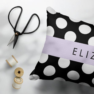 Black and White Polka Dots, Dotted, Your Name Decorative Cushion