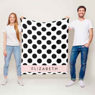 Black and White Polka Dots, Dotted, Your Name Fleece Blanket
