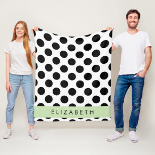 Black and White Polka Dots, Dotted, Your Name Fleece Blanket