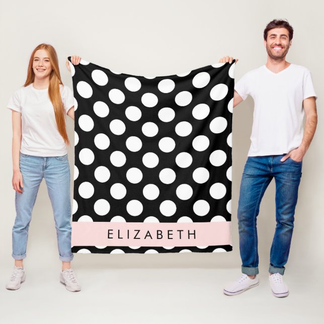 Black and White Polka Dots, Dotted, Your Name Fleece Blanket (In Situ)