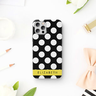 Black and White Polka Dots, Dotted, Your Name iPhone 16 Case