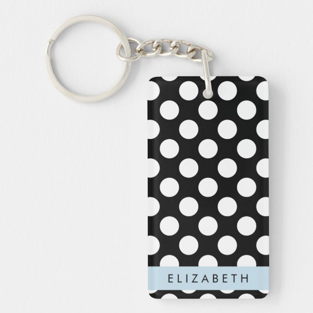 Black and White Polka Dots, Dotted, Your Name Key Ring (Front)