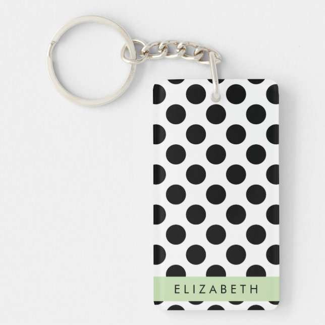 Black and White Polka Dots, Dotted, Your Name Key Ring (Front)