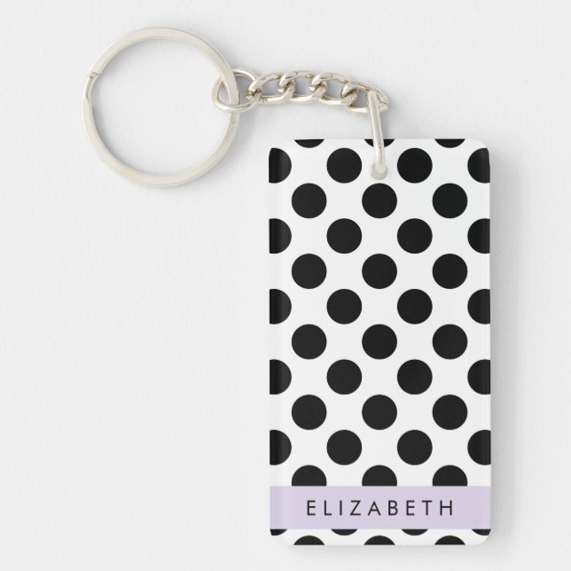 Black and White Polka Dots, Dotted, Your Name Key Ring (Front)