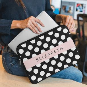 Black and White Polka Dots, Dotted, Your Name Laptop Sleeve
