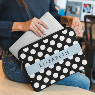 Black and White Polka Dots, Dotted, Your Name Laptop Sleeve