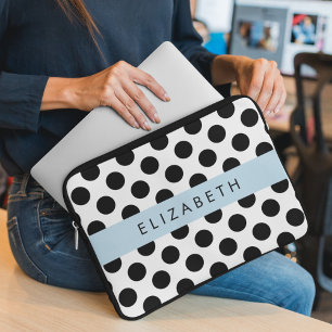Black and White Polka Dots, Dotted, Your Name Laptop Sleeve